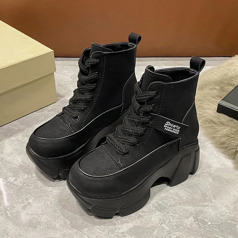 Ретро массивные кроссовки для женщин модные ботильоны на шнуровке платформа увеличение — фото 3