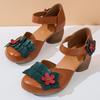 GKTINOO 2025 Ethnic Style Comfortable High Heels Women Summer Sandals Flower Genuine Leather Mom Women's Shoes Non-slip