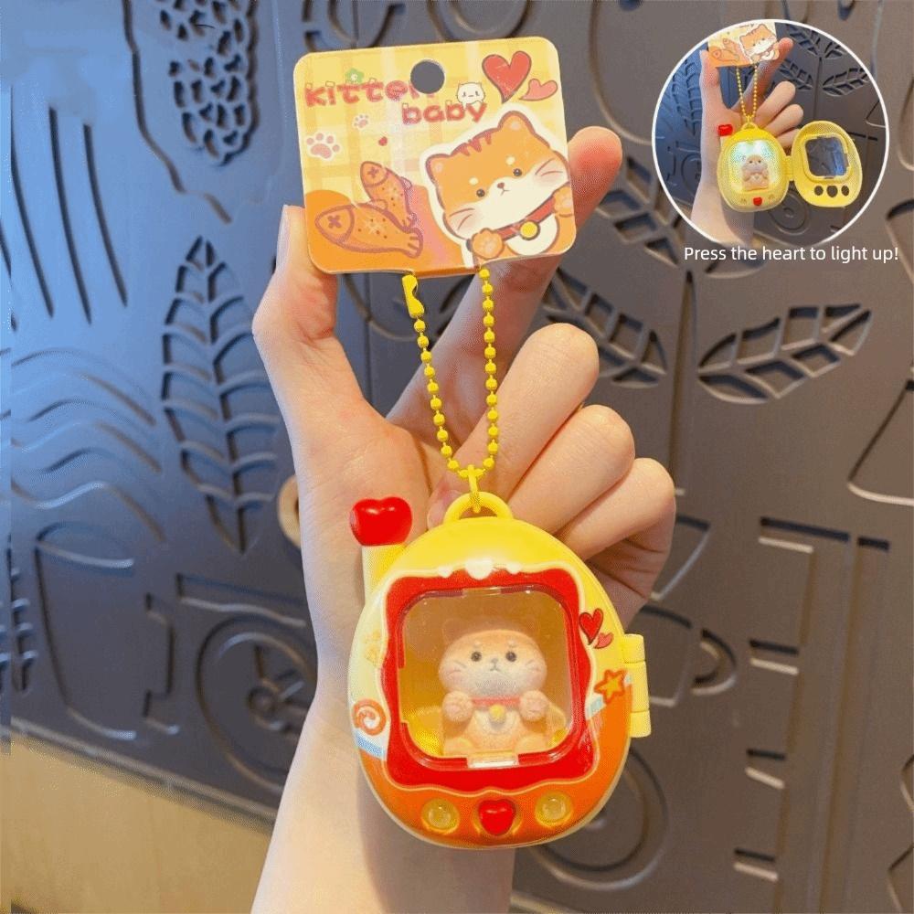 Retro Television Cat Dog Keychain Press Flash Animals Doll Keyring Light Up Pendant  Birthday Gifts