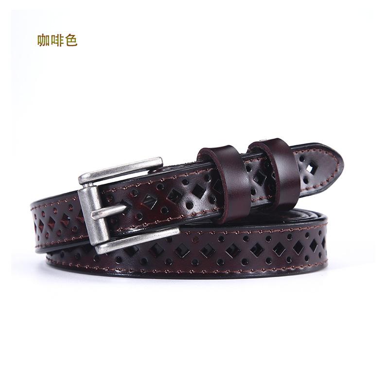 

Женский кожаный ремень, Полый ремень с отверстиями, Тонкий женский кожаный ремень 110cm темно-коричневого