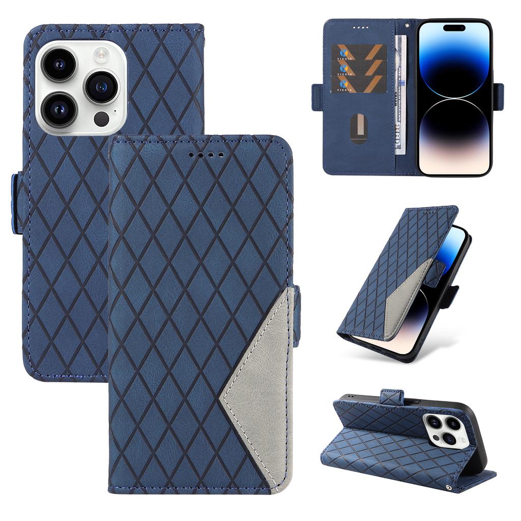 Suitable for iPhone16 Mobile Phone Leather Case 13Pro Two-color Rhombus Small Fragrance Matte Card Case 15plus