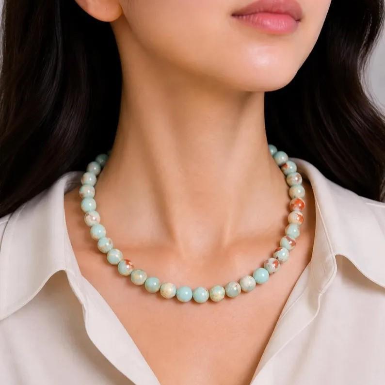New European and American style Shoushan stone natural stone beaded necklace, vintage tiger's eye stone necklace, bohemian-style clavicle chain for