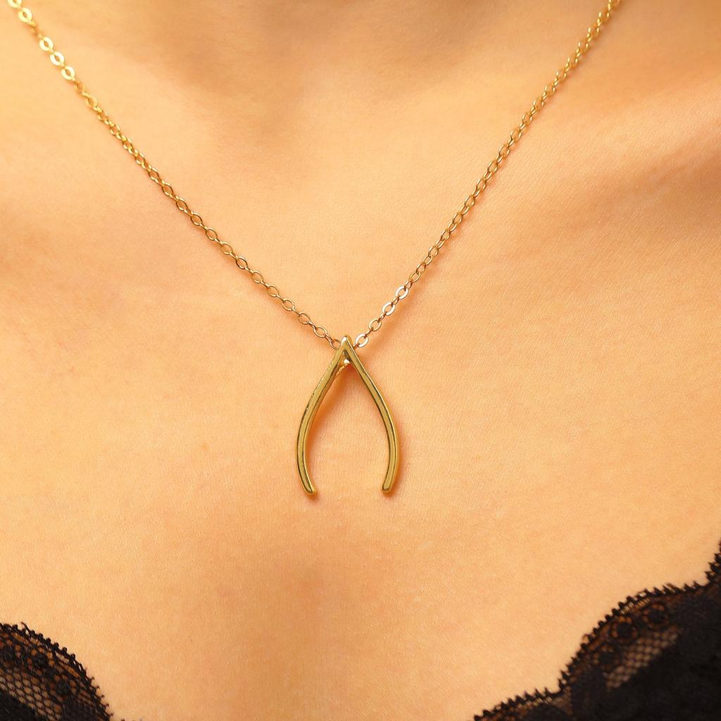 Minimalistische Gabelbein-Anhänger-Halskette Einfacher Glücksbringer Schmuck