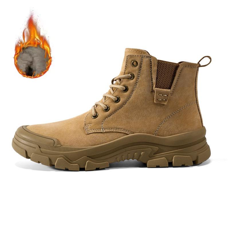 Halbhohe Lederstiefel, Herrenstiefel, Ganzjahres-Wüstenkampfstiefel, Outdoor-Anti-Rutsch-Wanderstiefel und Winter-Baumwoll-Schneestiefel