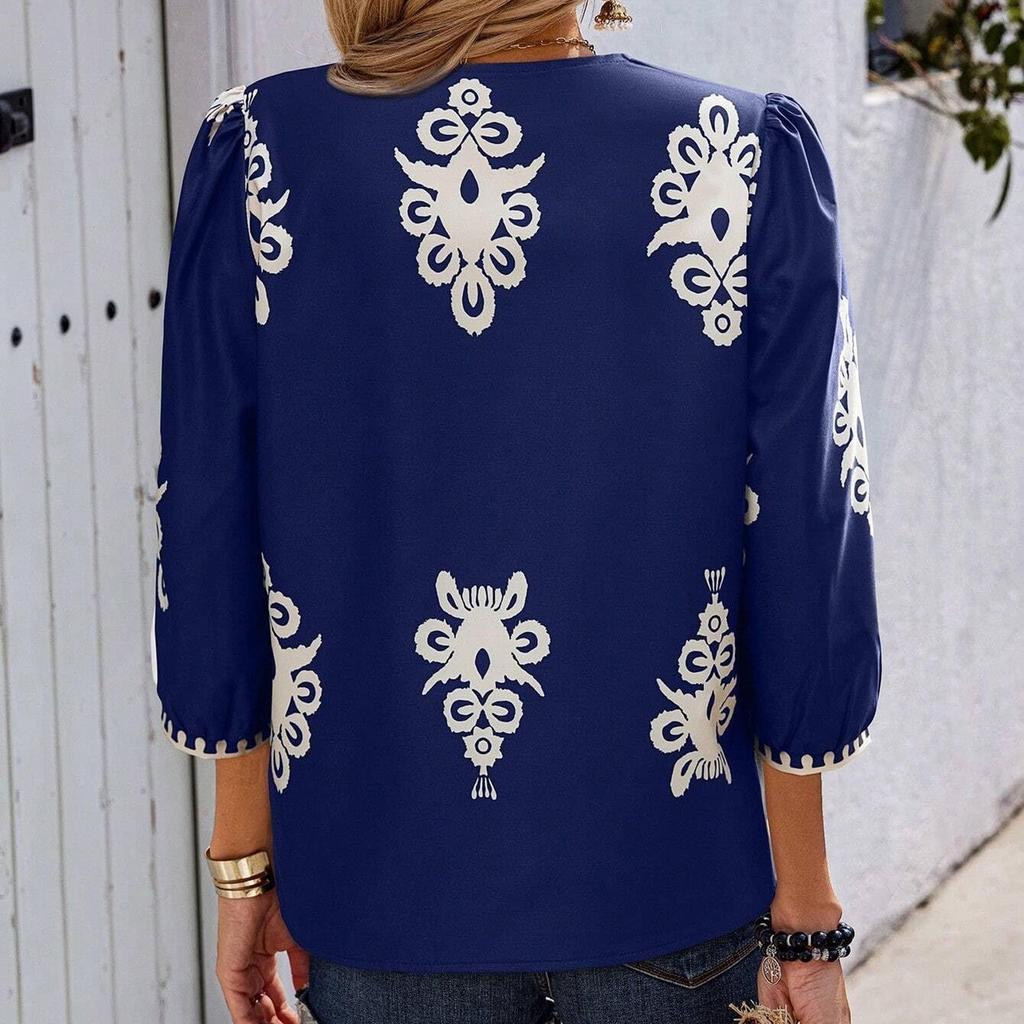 Women's Casual Loose And Fashionable V-Neck Printed Top, Fashionable Top Fashionable Top