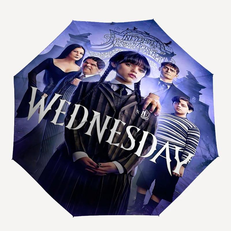 

1pc Wednesday Addams Nevermore Academy Automatic Open/Close Umbrella with 8-Rib Windproof Canopy10200