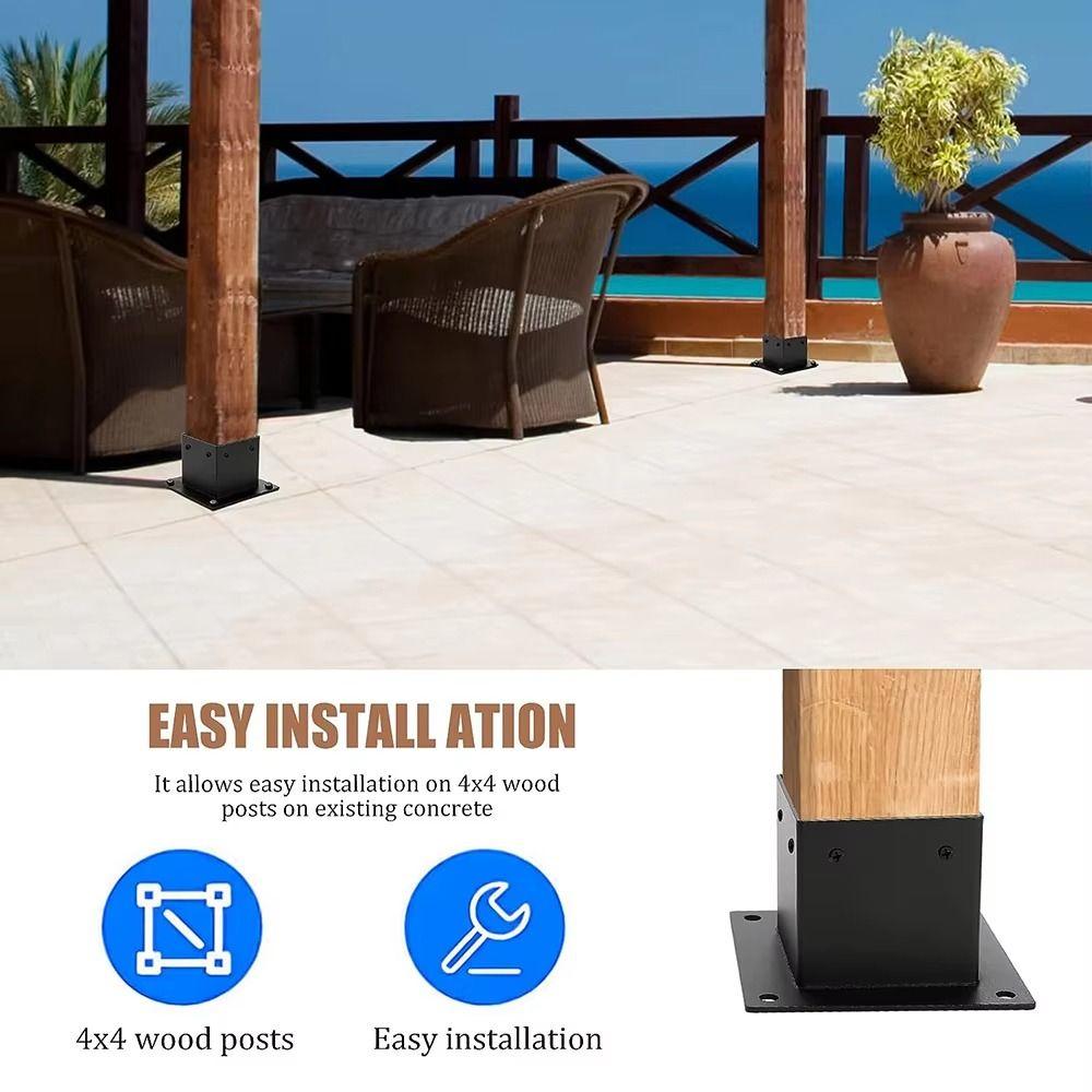 Heavy Duty Wooden Post Base Rust Proof Pergolas Support Deck Railing Installation  Deck Railing nero