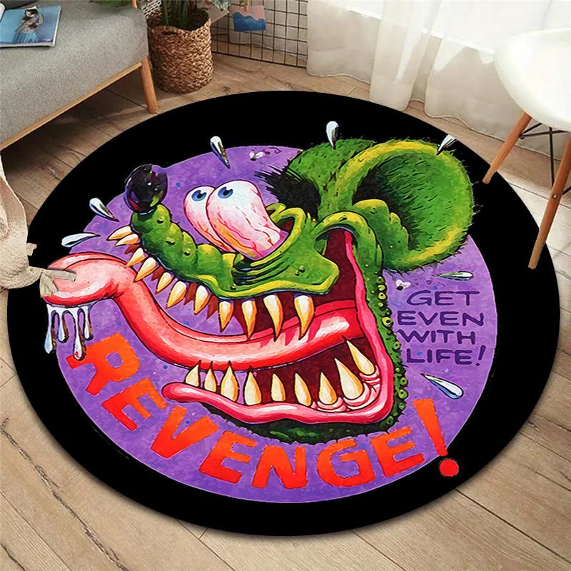 Rat Fink Round Area Rug,Carpet Rug for Living Room Bedroom Sofa Playroom Decor,Non-slip Floor Mat