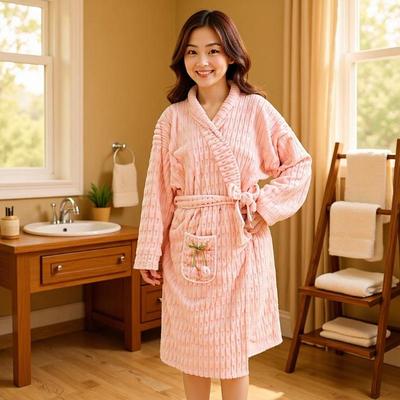 Cozy Coral Fleece Bathrobe: Cute, Absorbent, Knee-Length Full Body Towel for Autumn & Winter