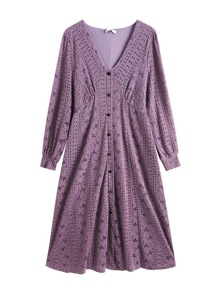 French Style Plus Size Women's Lace Dress: Spring/Autumn Slim Fit 130-300 Jin