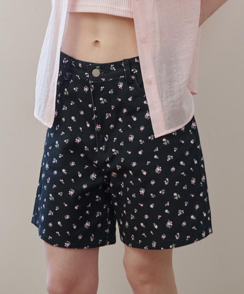OPENING SUNSHINE Vintage Flower Denim Shorts Black