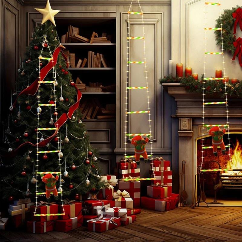 Santa Claus Climbing Ladder String Lights LED Lamp Christmas Decoration for Garden Cristmas Tree New Year Gift Fairy Lamp