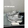 Leather mesh dad shoes women's spring and summer new lightweight single mesh round head versatile casual sports running shoes tide