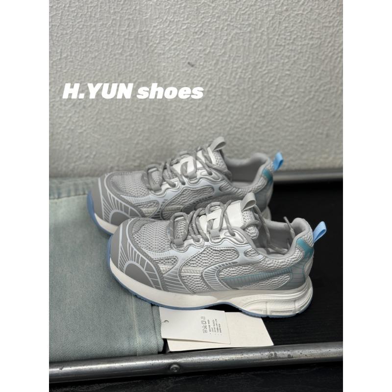 Leather mesh dad shoes women's spring and summer new lightweight single mesh round head versatile casual sports running shoes tide
