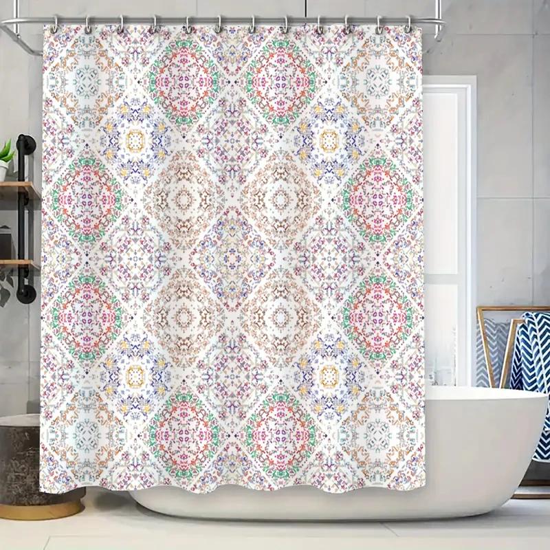 Whimsical Mandala Shower Curtain with Colorful Floral Patterns Decorate Your Bathroom in Style (White) W90xH180cm
