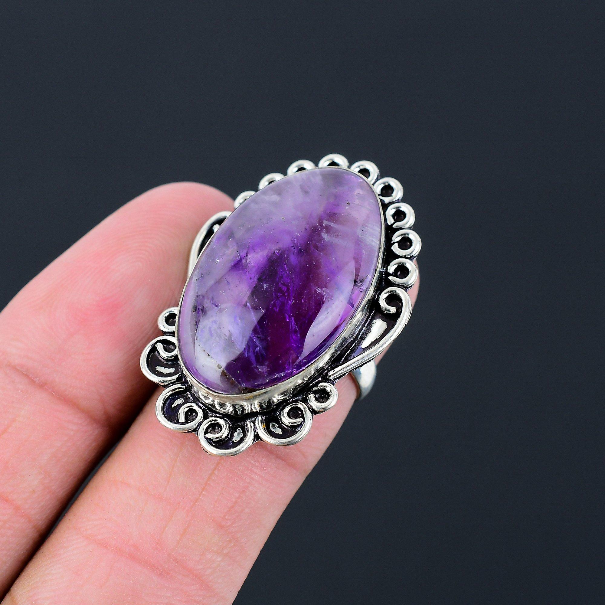 925 Silver Natural Star Amethyst Promise Statement February Birth Ring Size 6.5 6.5