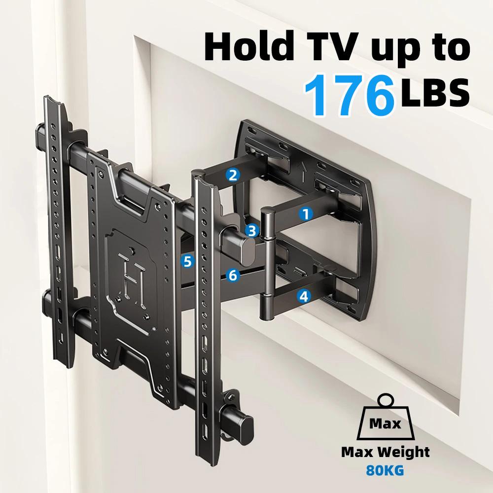 TV Wall Mount for 50"-90" Up To 176 Lbs Full Motion TV Mount with Swivel Tilt Dual Articulating Arms Max VESA 600x500mm