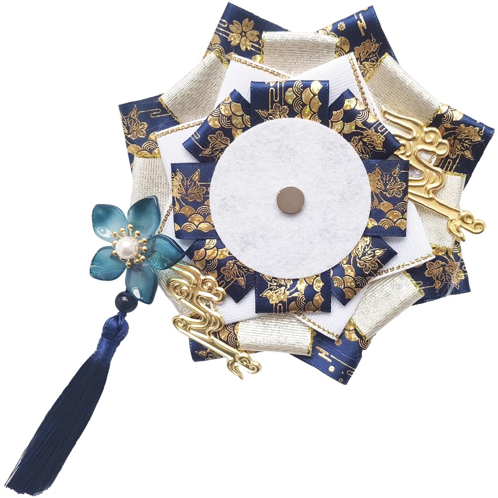 YUYAKESHI Ita Bag Rosette, Handmade Ribbon, Ancient Ita Bag Decoration, Cute Accessory, Rosette, Flower Ornament, Tassel, Fits 55-75mm Badges (Blue)