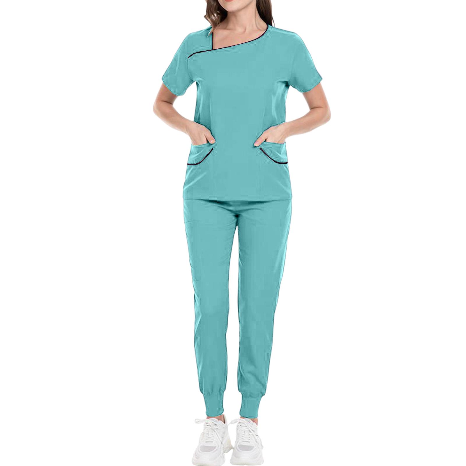 

Ladies Comfortable And Casual Solid Color Short Sleeved Pants Protective Suit Set L