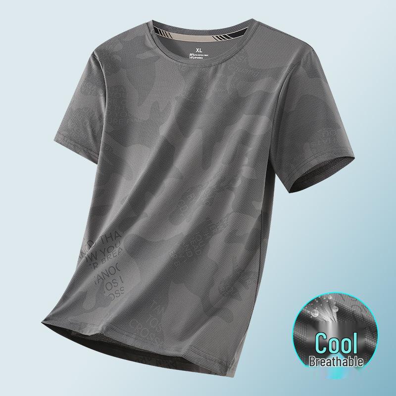 

Ice Silk Men s Plus Size Crew Neck T-Shirt - Loose Short Sleeve, 8XL 6XL for 200-220 Jin серый