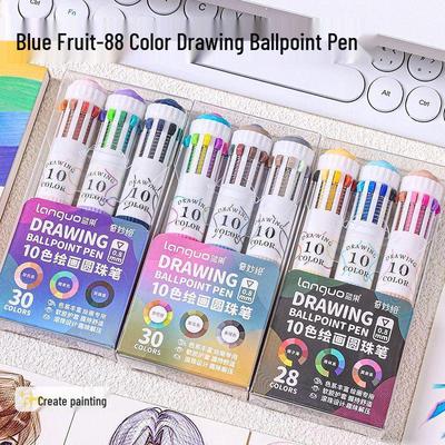 10-Color Retractable Ballpoint Pen - Multi-Color Student Pen for Note-Taking and Art.