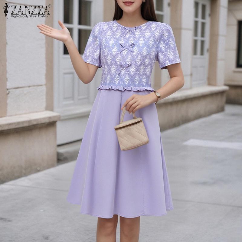 ZANZEA Women Casual Round Neck Summer Short Sleeve Print Dress