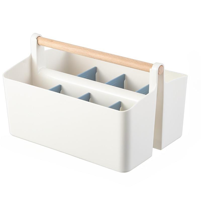 Desktop Compartment Storage Box Stationery Organizing Watercolor Brush Remote Control Storage Box with Wooden Handel