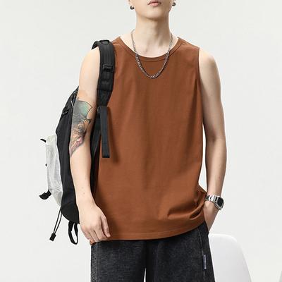 Letní pánská volná trendy značková americká vesta z čisté bavlny bez rukávů jednobarevná s krátkým rukávem