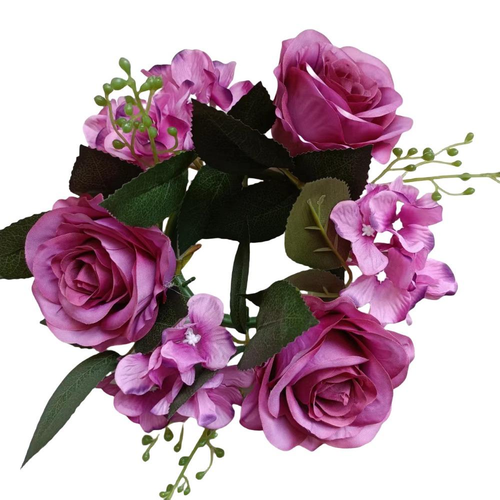 Simulated Candle Rings Wreaths European Style Fake Rose Flower Artificial Flowers  Table Decoration