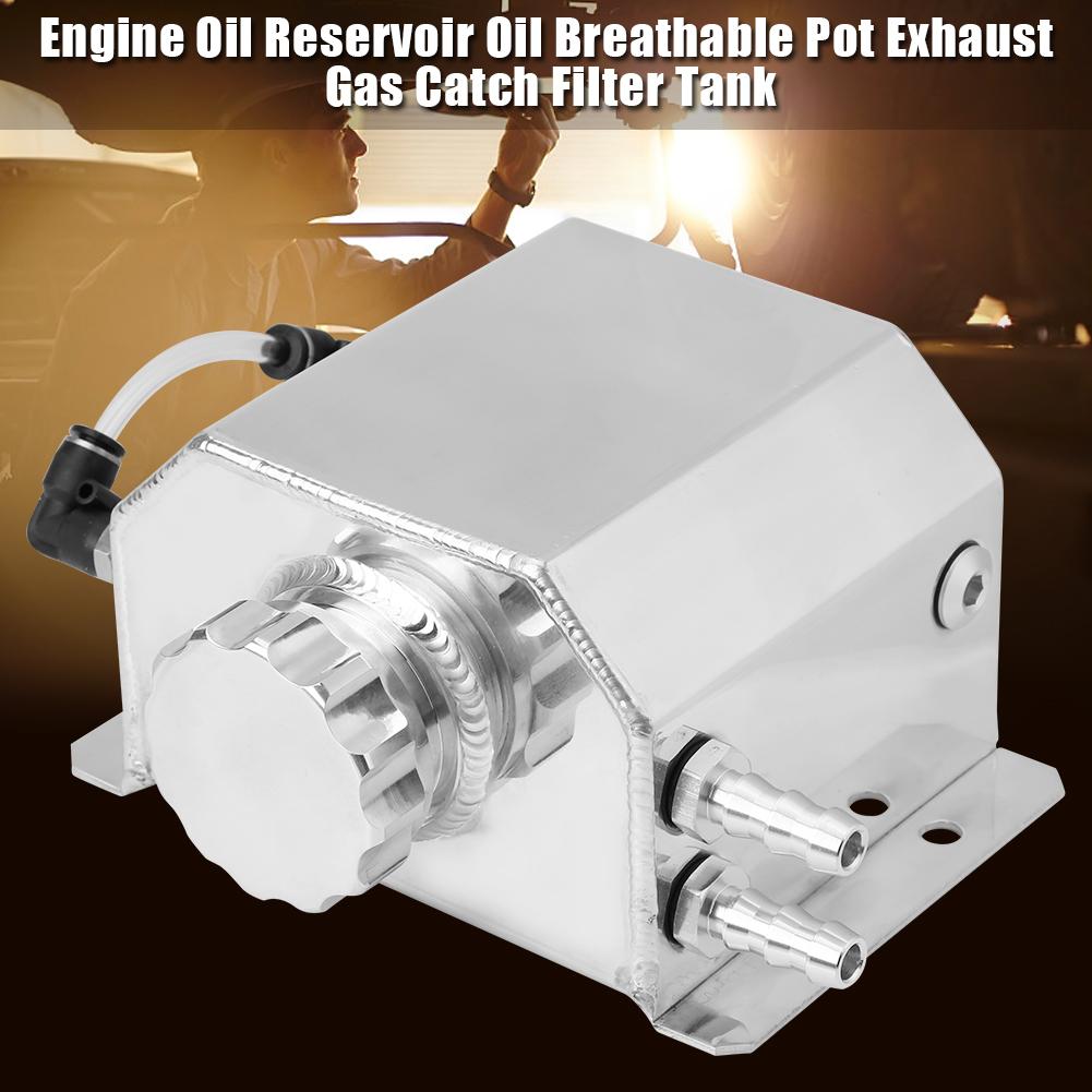 Aluminum Alloy Engine Oil Reservoir Oil Breathable Pot Exhaust Gas Catch Filter   Silver