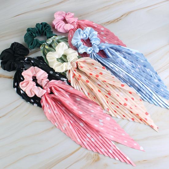 Hair Rope Dot Print Handmade Pleated Ribbon Hair Tie No Damage High Elasticity Ponytail Holder Daily Hair Accessory