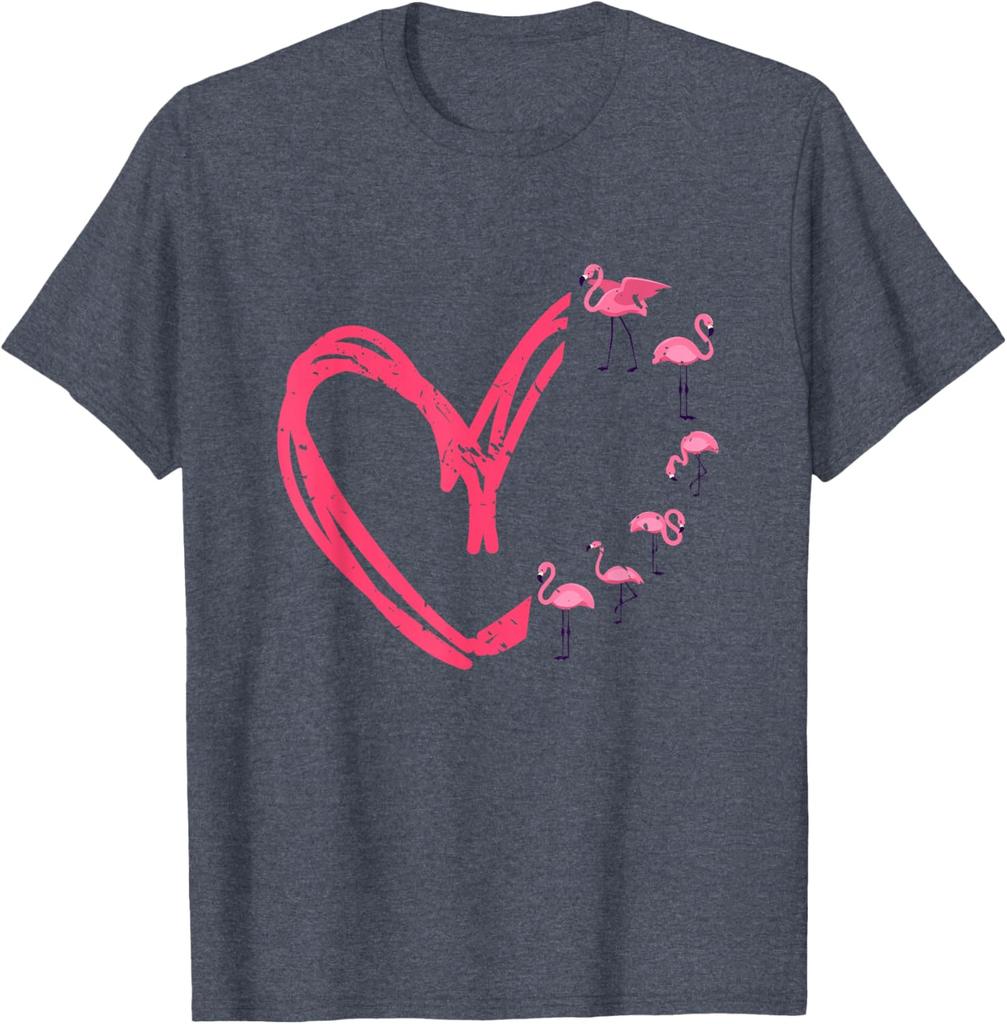 Flamingo Heart Graphic T-Shirt Casual Men's Short Sleeve Crewneck Cotton Tee Valentine Day