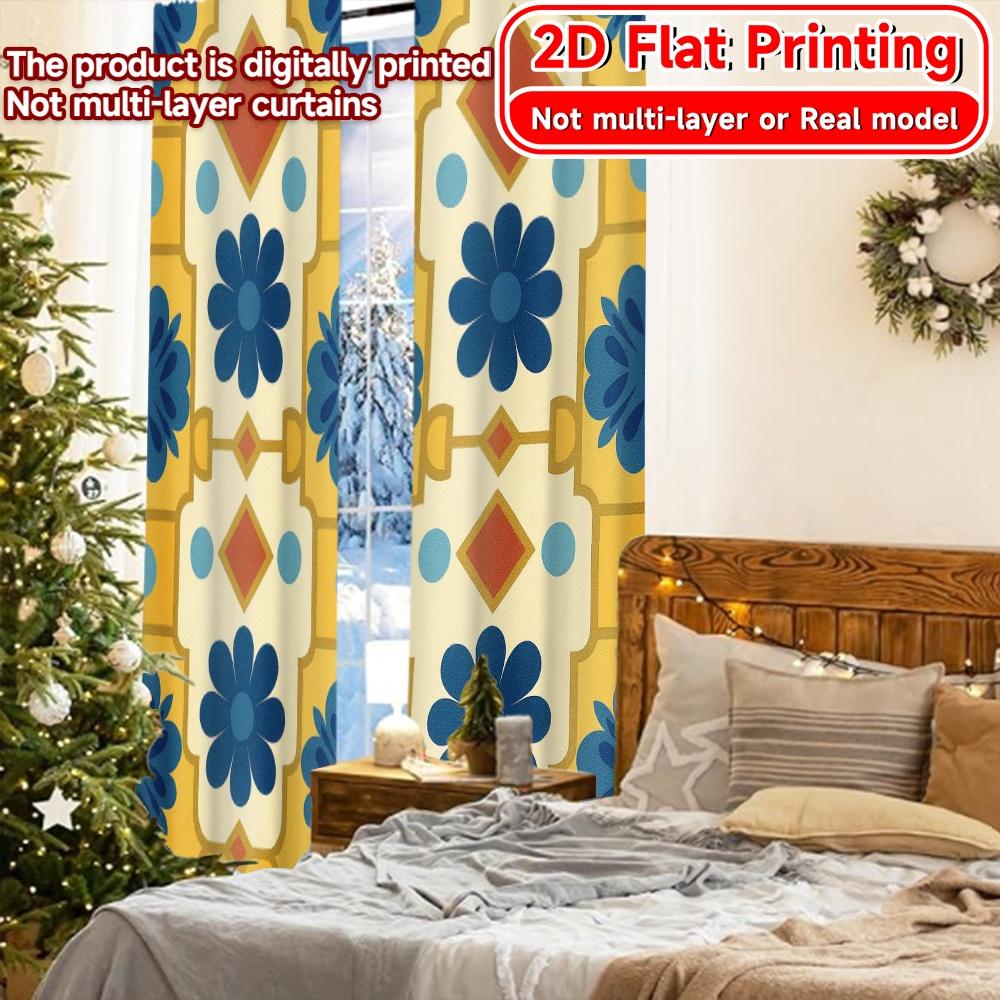 2D Flat Printing,2pcs Golden Mosque Garden Modern Curtain Modern Polyester Curtains All Seasons for Living Room, Bedroom, Office