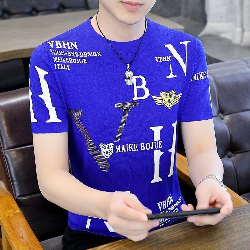 2024 Men's Slim Trend Ice Silk Printed Short-Sleeve T-Shirt