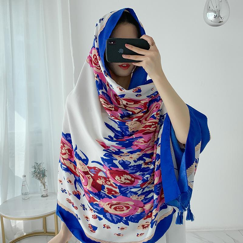 Live broadcast ethnic style sunscreen cotton and linen scarf multi-functional sunshade versatile shawl spring and autumn new satin printed silk scarf