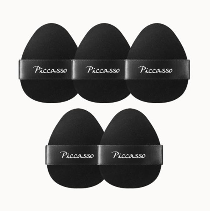 PICCASSO Soft Powder Puff 5P Set with Exclusive Pouch, option — Korean Professional Makeup Sponge for Flawless Powder Application Soft Powder Puff 5P