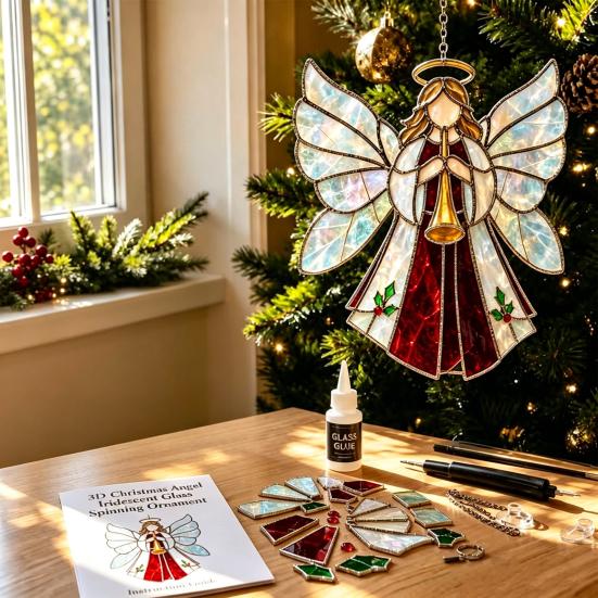 DIY Hanging Ornament Supplies Christian Suncatcher Kit, Stained Glass Style Religious Sun Catcher, Customizable Spinner Art Iridescent for Window