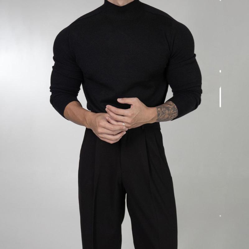 Half Turtleneck Sweater for Men Spring and Autumn Retro Chic Casual Pullover Sweater Long-sleeved Bottoming Shirt