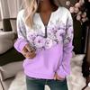Womens Floral Print Half Zip Sweatshirt Casual Long Sleeve Pullover Top Streetwear