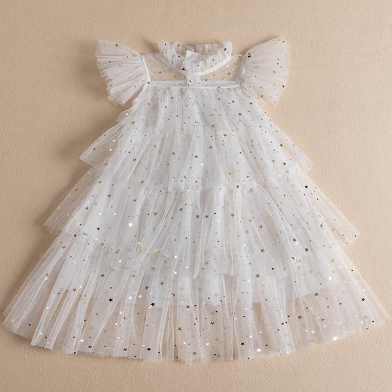 Mädchen Prinzessin Mesh Schichten Kuchen Kleider Für Kinder Pailletten Elegante Party Tutu Prom Hochzeit Vestidos Sommer Kinder Rüschen Kleidung