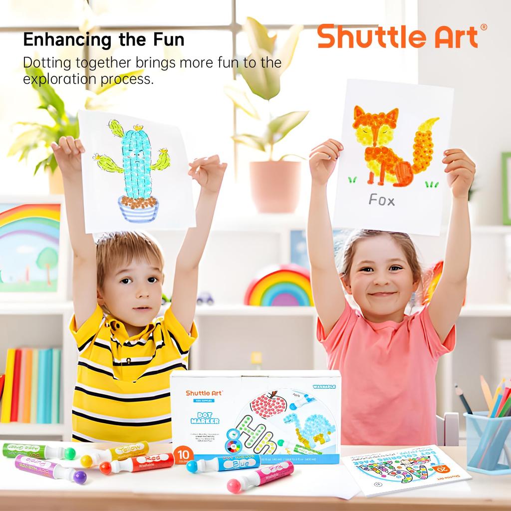 Shuttle Art Dot Marker Set of 10 For Kids Pens, Colors, 40ml, Water-Based, Washable,