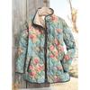 Women's Tropical Leaf Print Quilted Jacket Stand Collar Button Down Contrast Trim Casual Coat
