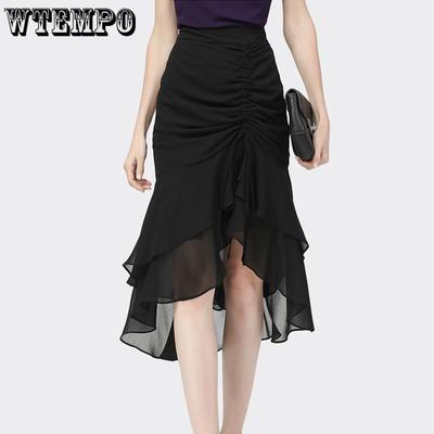 Fishtail Skirt Floral Half-length Skirt Female Summer High Waist A-line Bag Hip Long Skirt Chiffon Bag Hip Skirt