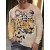 Men's Long-sleeved T-shirt 3D Printing HD Leopard Print Men's Long-sleeved T-shirt Autumn Tops Casual Round Neck Home Clothes
