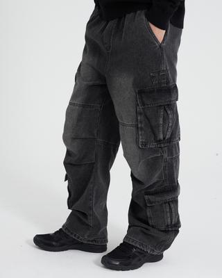 TENER Tn Vintage Washed Denim Cargo Pants Black Denim