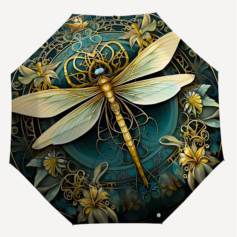 1PC Dragonfly Art Nouveau Automatic Open/Close Umbrella with Windproof, 8-Rib Sturdy Canopy, Durable Ribs, Fashionable Design1314A