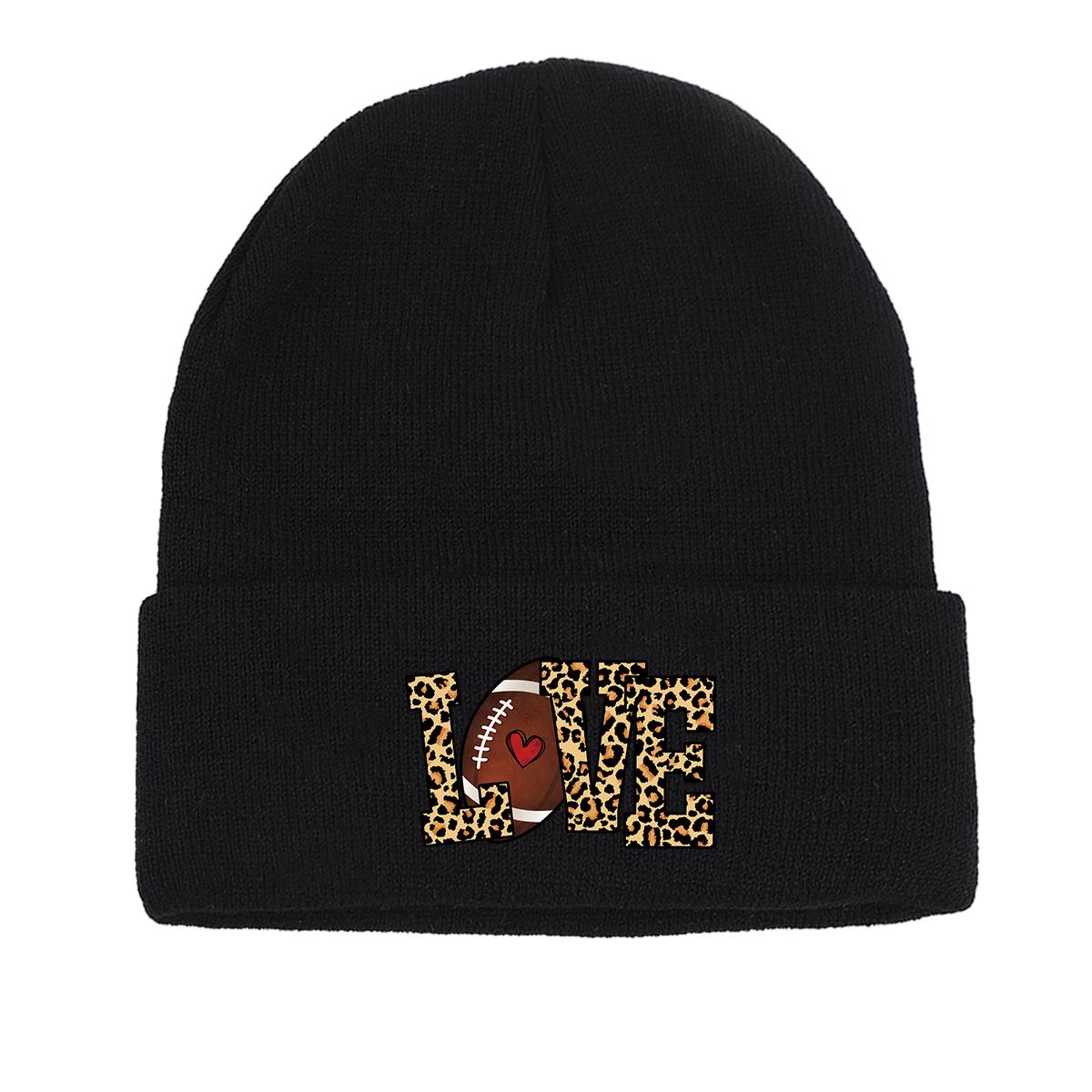 

LOVE Football Warm Knitted Hat Beanie, Skull Cap Warm Windproof Leisure Headwear Knitted Cap Beanie as the picture чорний