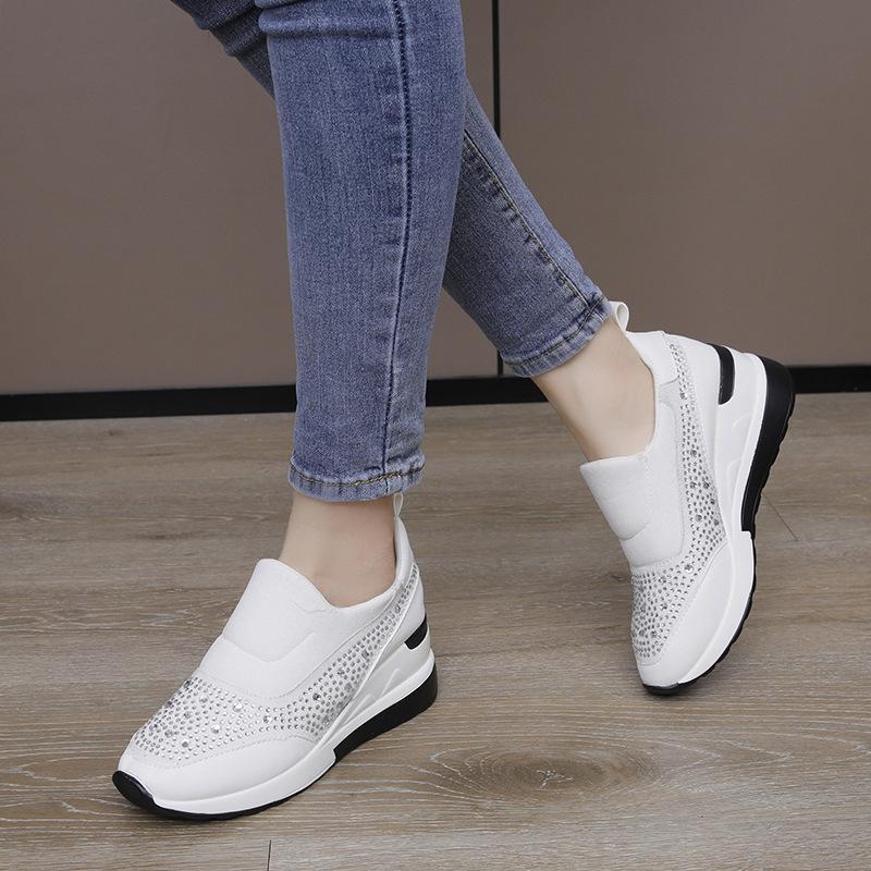Fashion Plus Size 35-43 Shoes for Women Autumn Fashion Women Platform Flats Loafers Slip on Wedges Rhinestone Sneakers Zapatos De Mujer