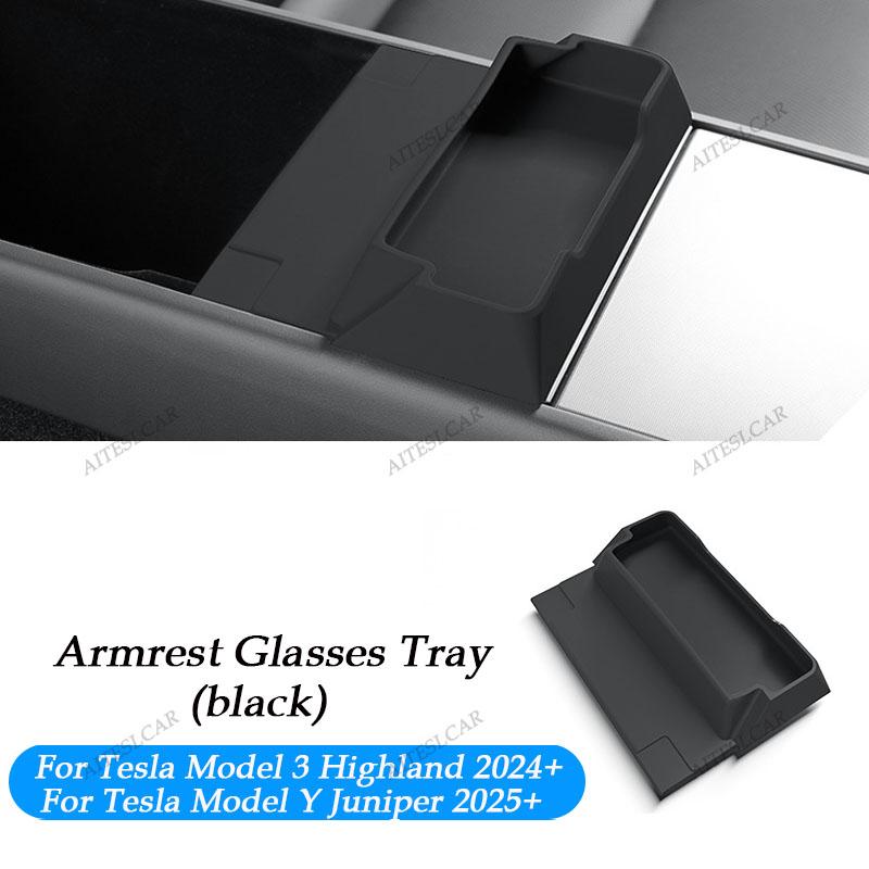

For Tesla Model 3 Y Juniper 2025 2026 Center Console Armrest Storage Box Glasses Holder Tray Case Organizer Interior Accessories чёрный
