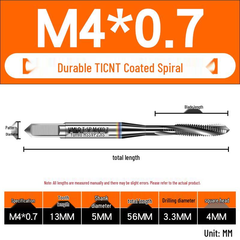 UMLO High Vanadium Spiral Tap Machine for M3-M10 Stainless Steel Tapping